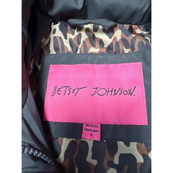 Betsy Johnson Long Down Puffer Coat Leopard Print Lining Ruffle Details Sz S - Picture 6 of 9